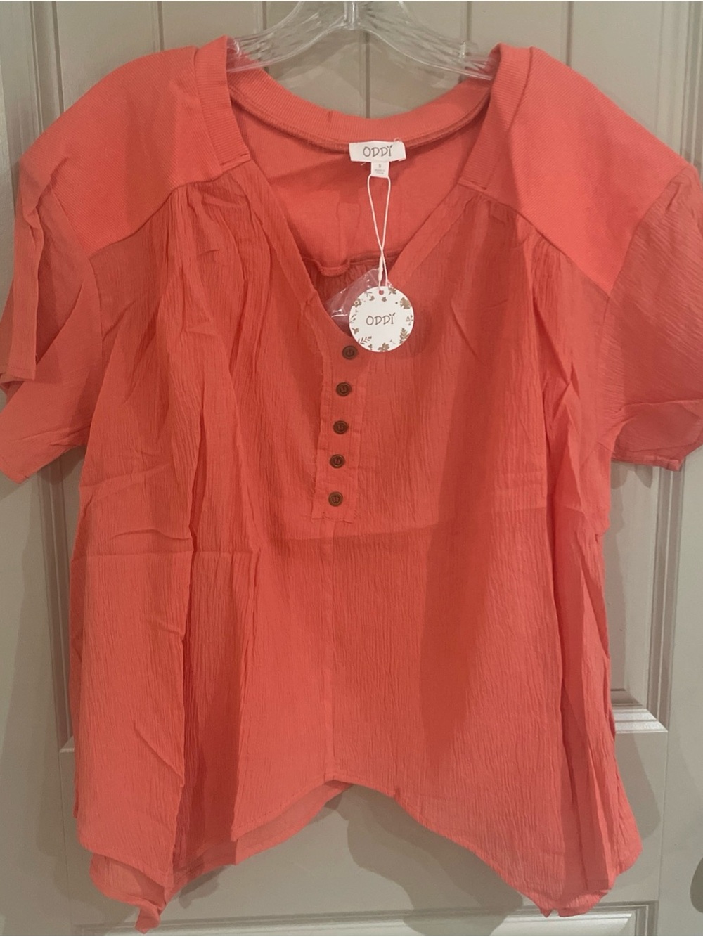 ODDI Coral Button-Detail Short-Sleeve Blouse